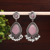 Silver Oxidised finish drop earring