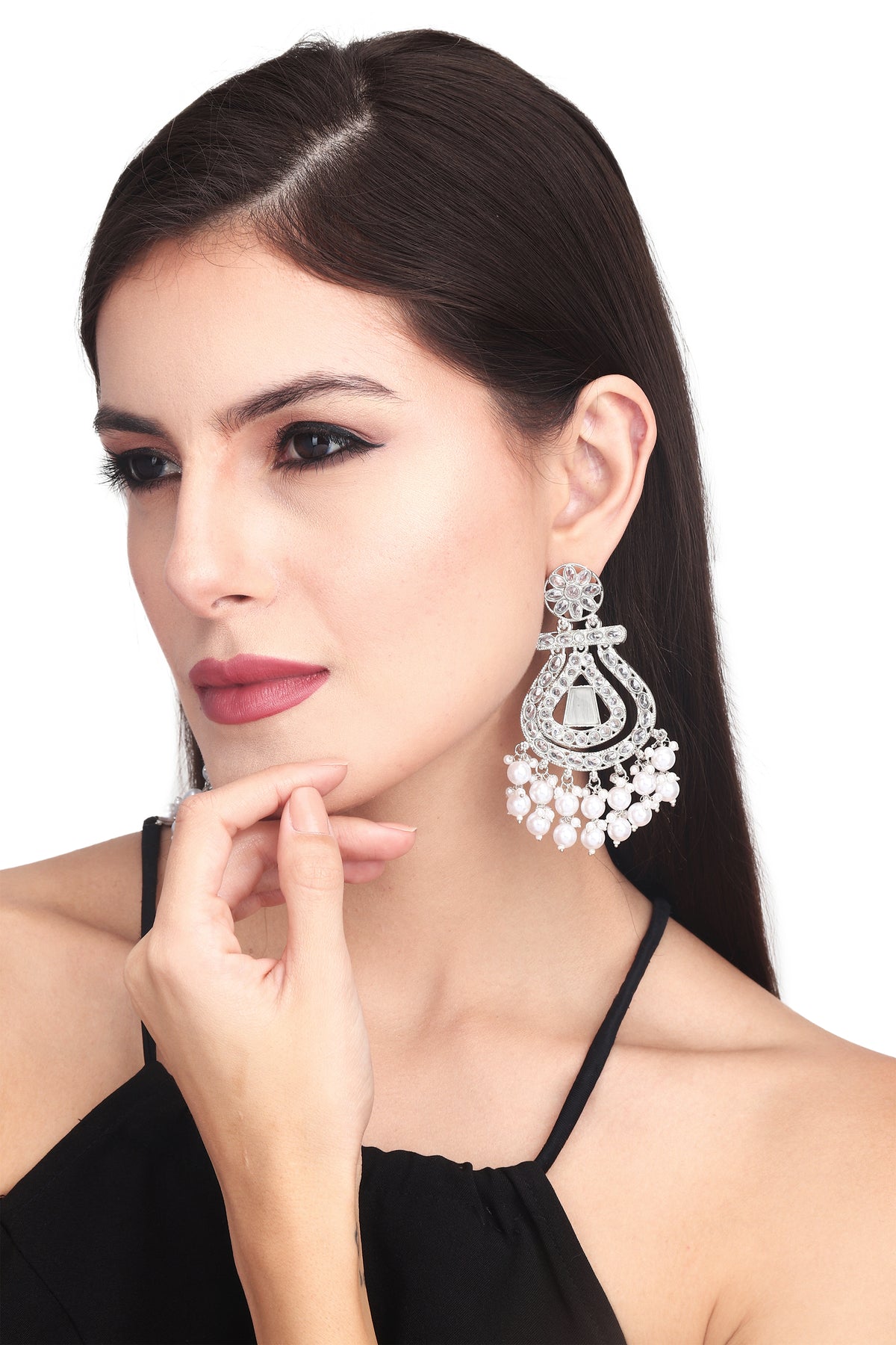 Silver plated long drop earring
