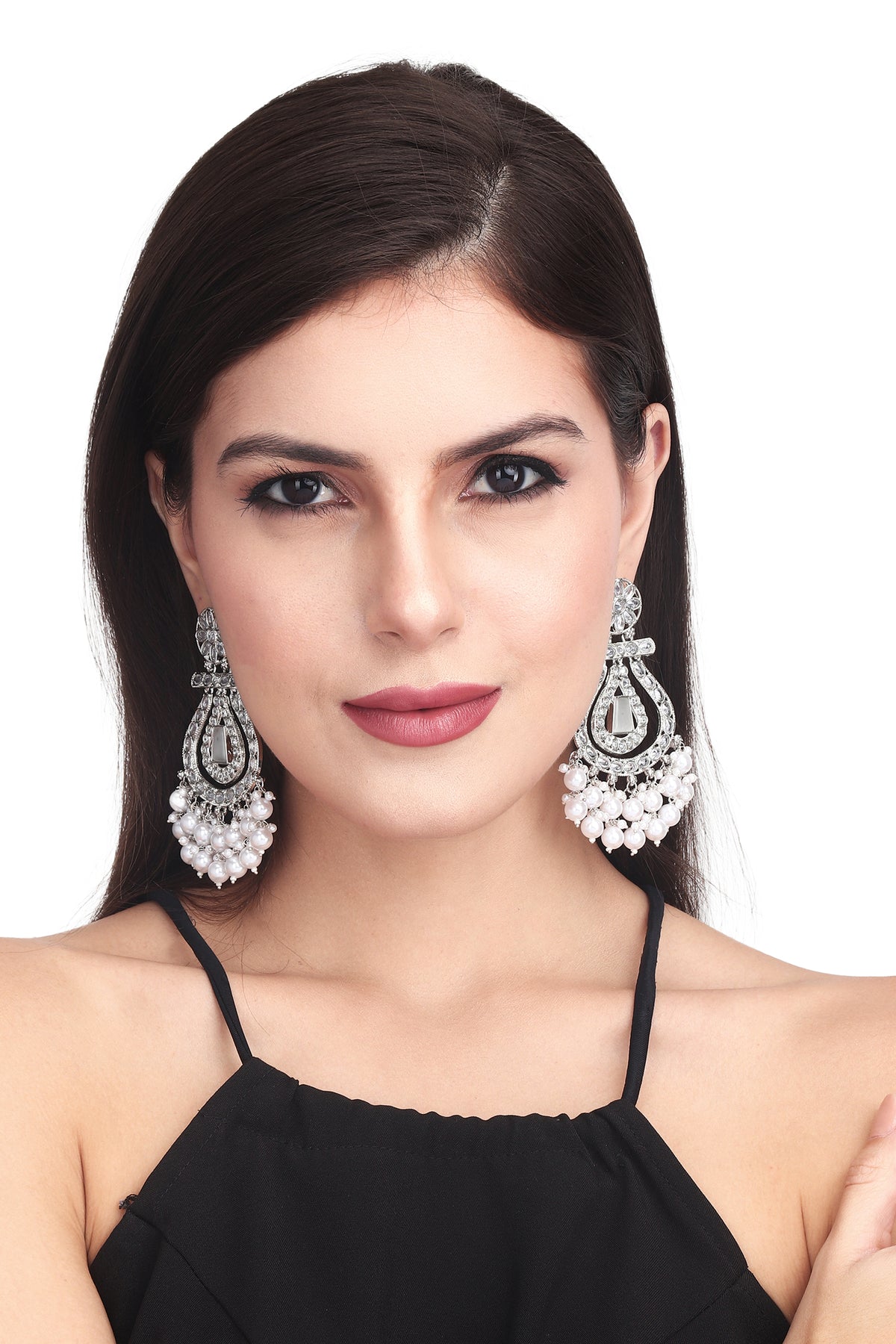 Silver plated long drop earring