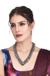 Silver Oxydised finish long Necklace with Ghungroo drops