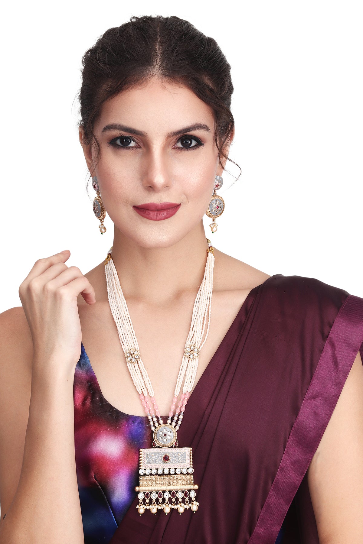 Meenakari & kundan Necklace & Earring set with beads string