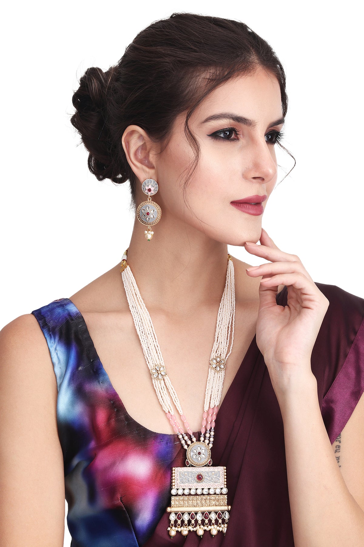 Meenakari & kundan Necklace & Earring set with beads string
