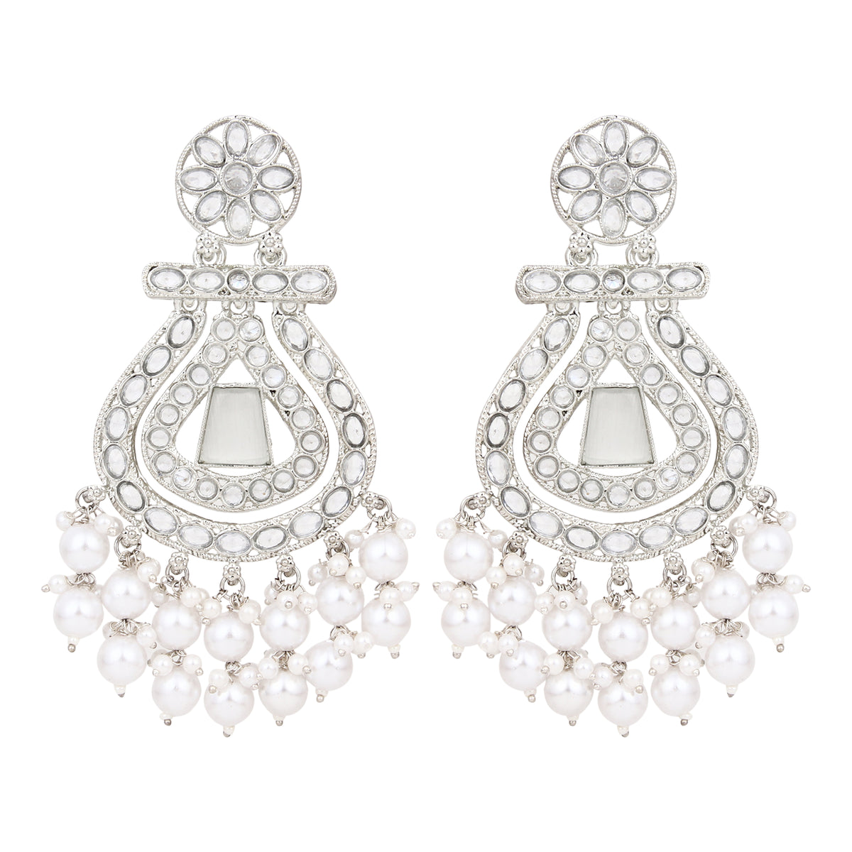 Silver plated long drop earring