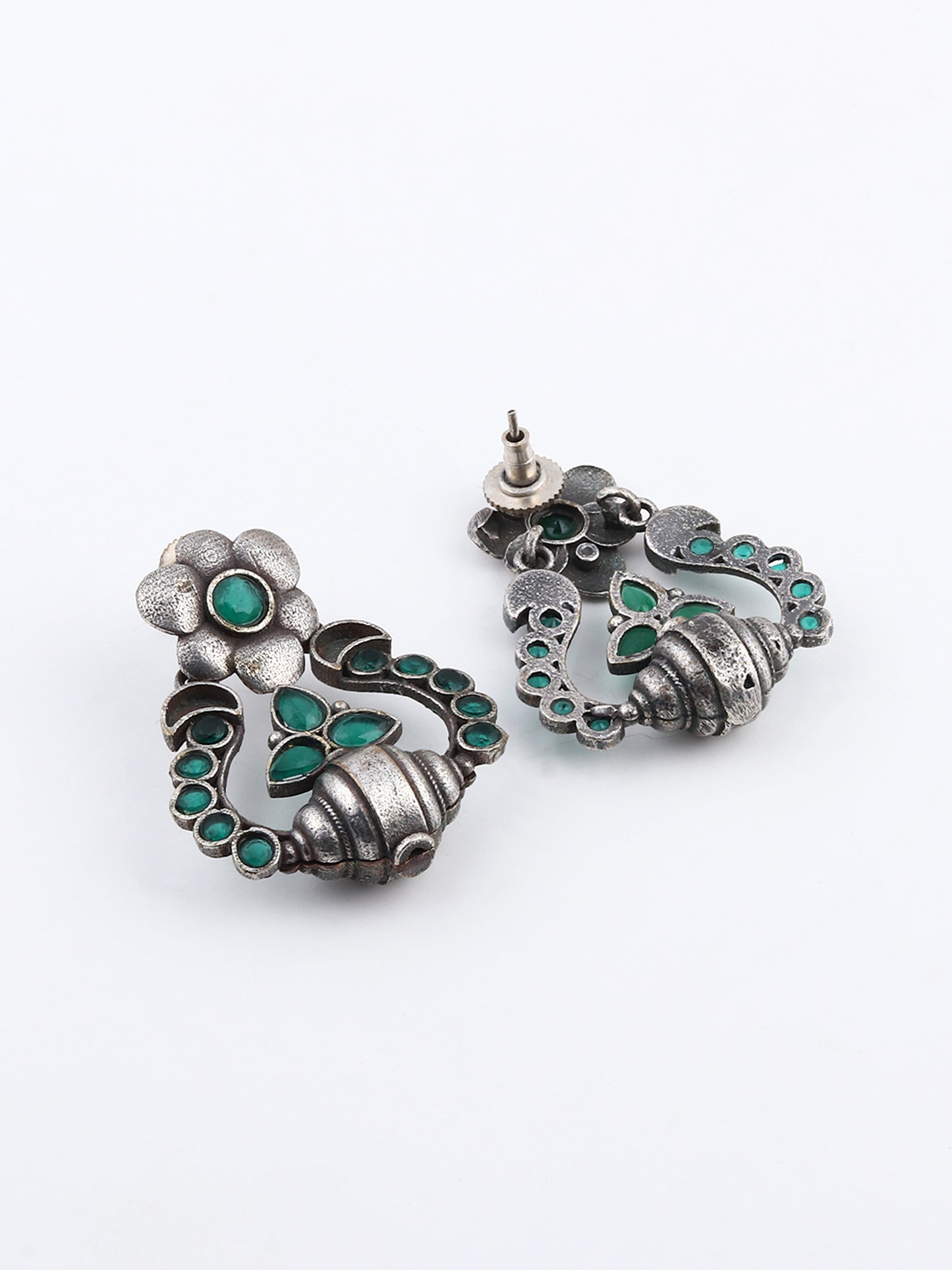 Silver Oxidised finish drop earring
