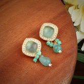 Gold plated Monalisa Stone studs with Glass bead drops