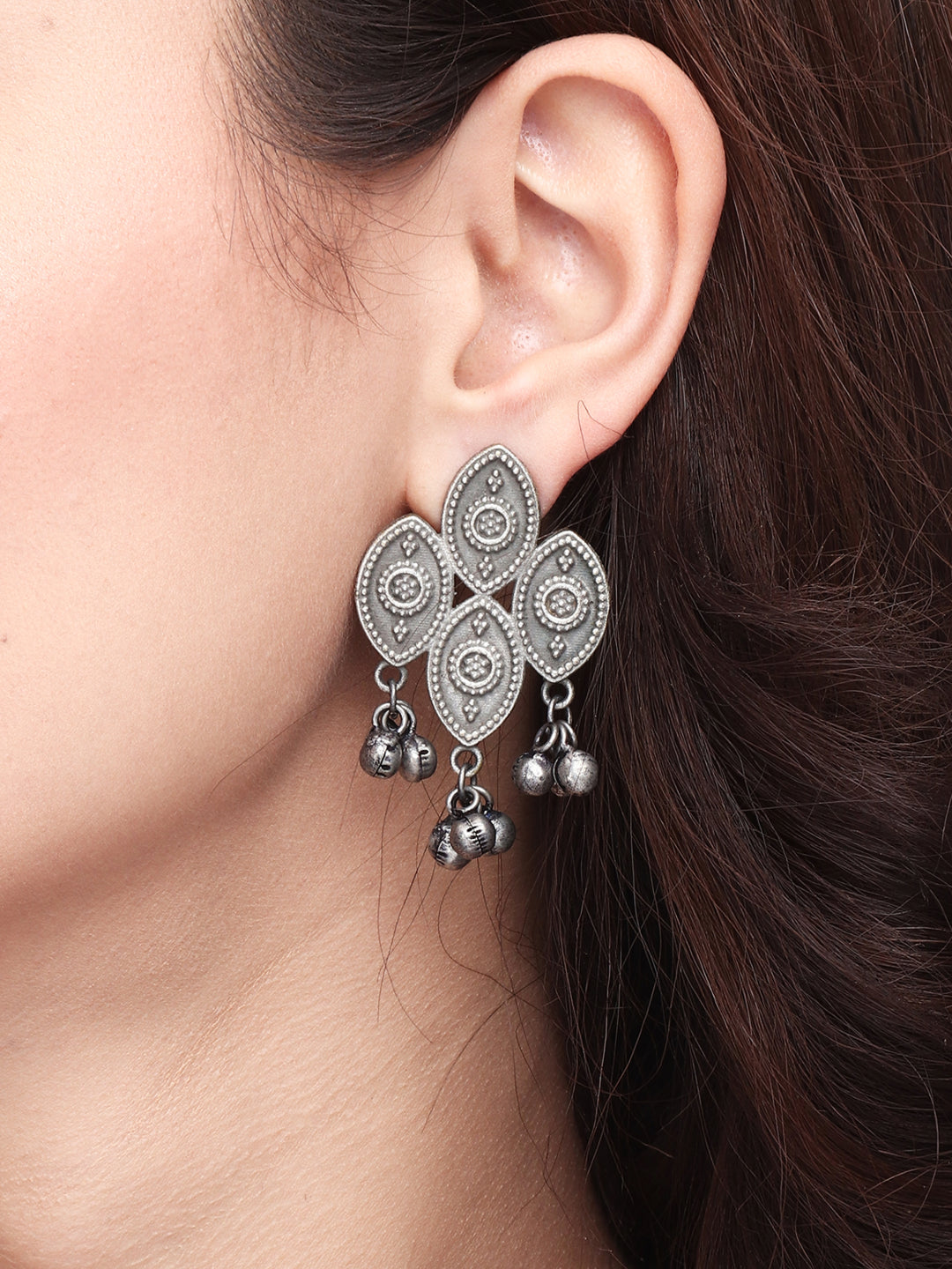 Silver Oxydised finish drop earring