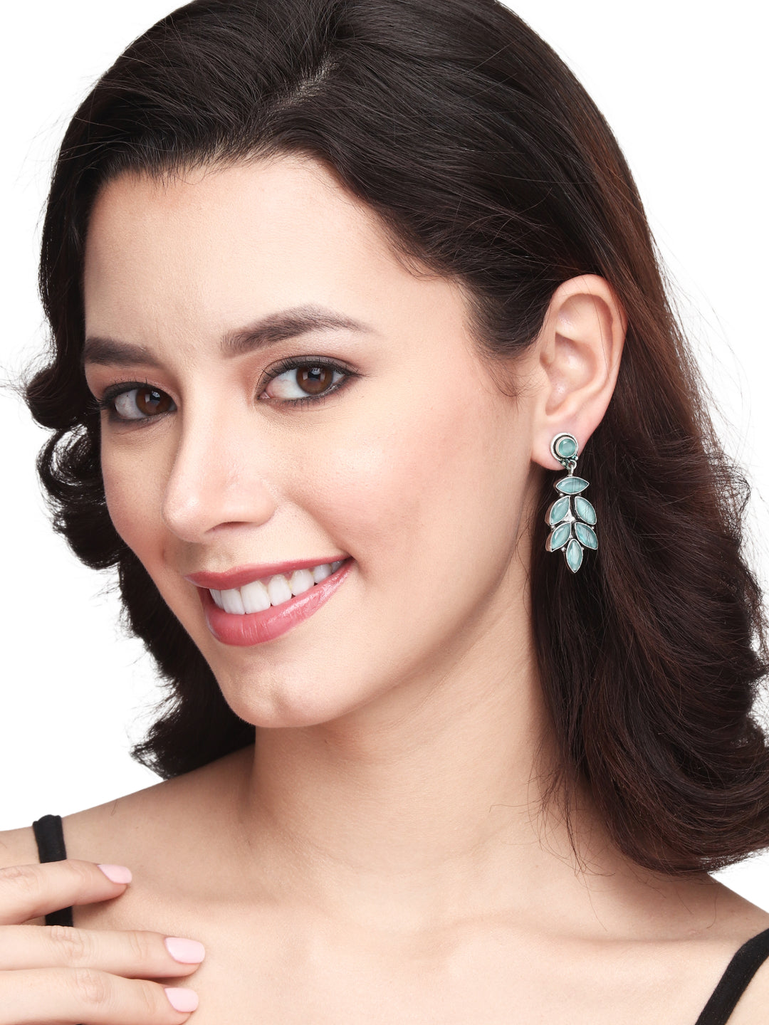 Silver Oxydised finish stone drop earring