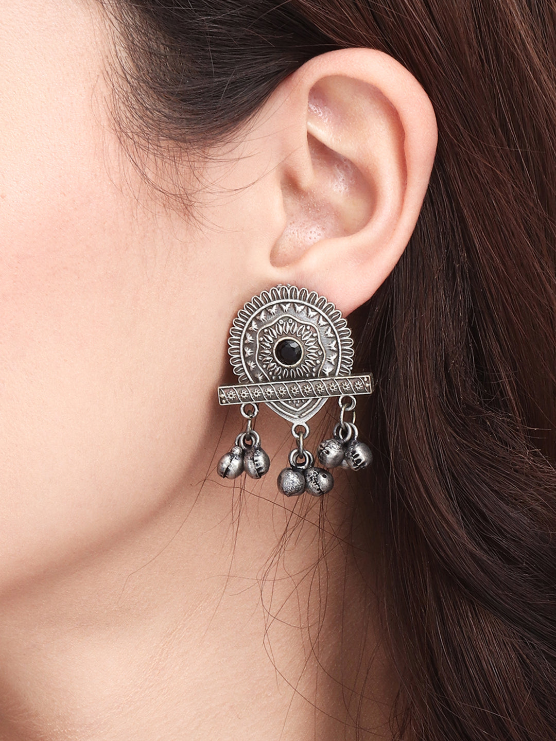 Silver Oxydised Studs with Ghungroo
