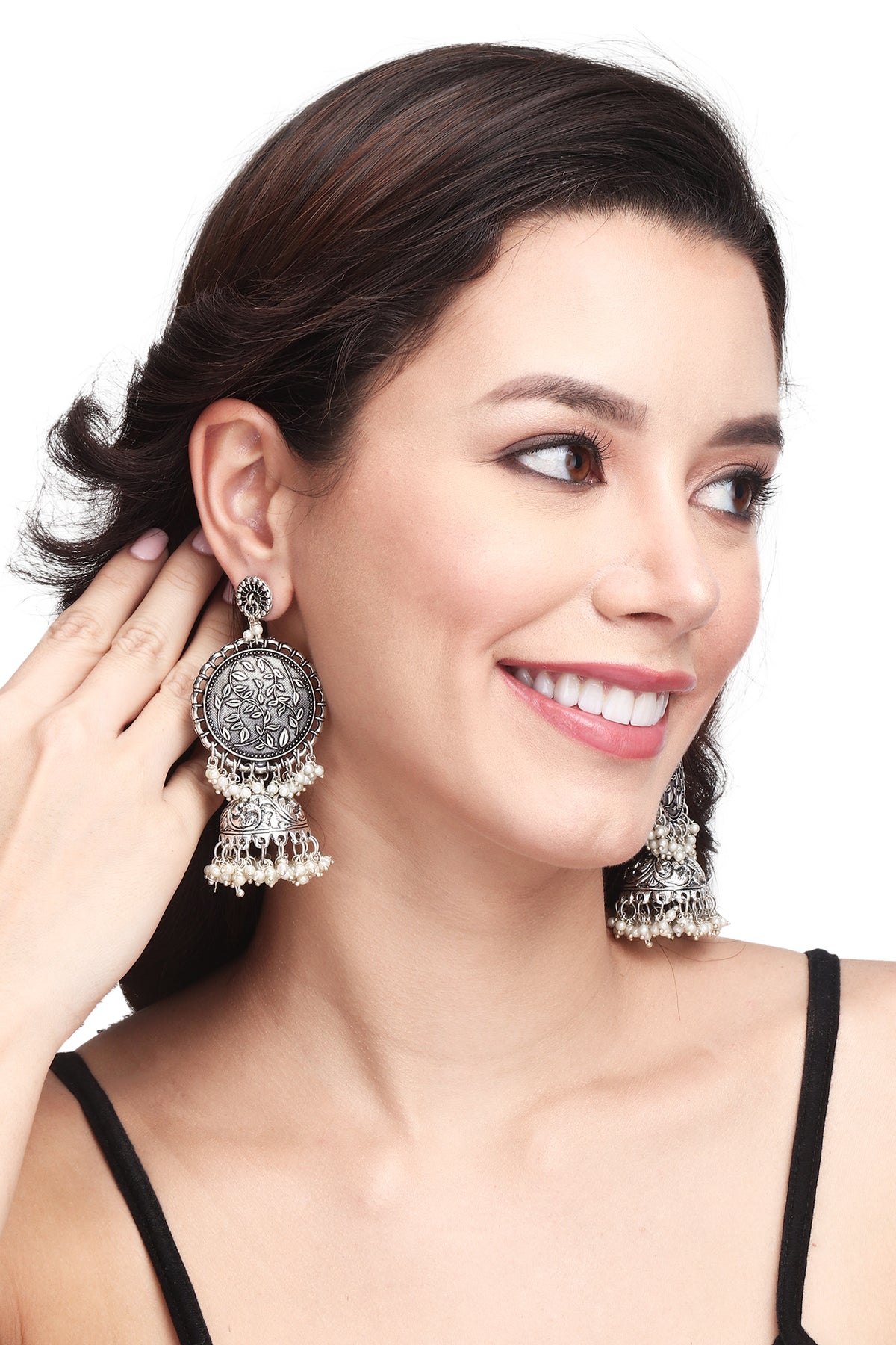Silver Oxidised finish Long Contemporary Jhumka