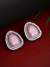 Rhodium plated Pink Studs with Ad stone
