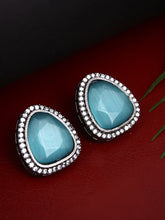 Rhodium plated Blue Studs with Ad stone