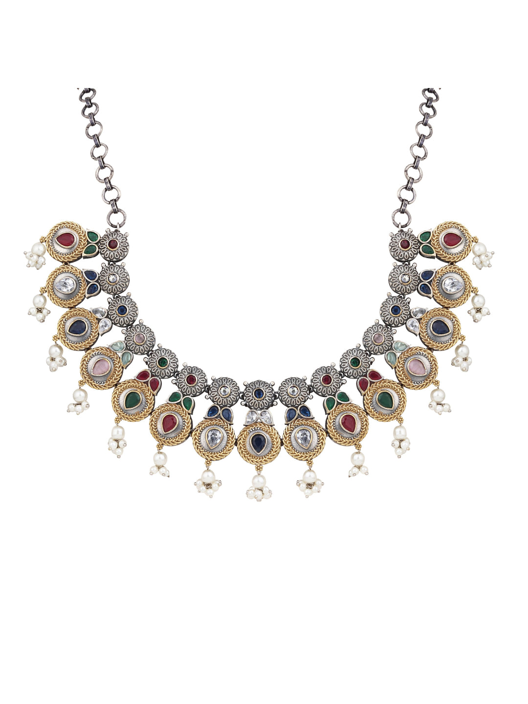 Dual Tone Necklace Set with AD & Camp stone
