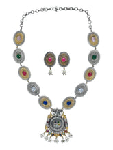 Dual Tone Long Necklace Set with AD & Camp stone