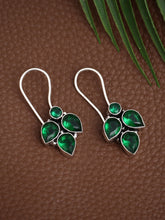 Silver Oxidised finish Green stone work drop earring
