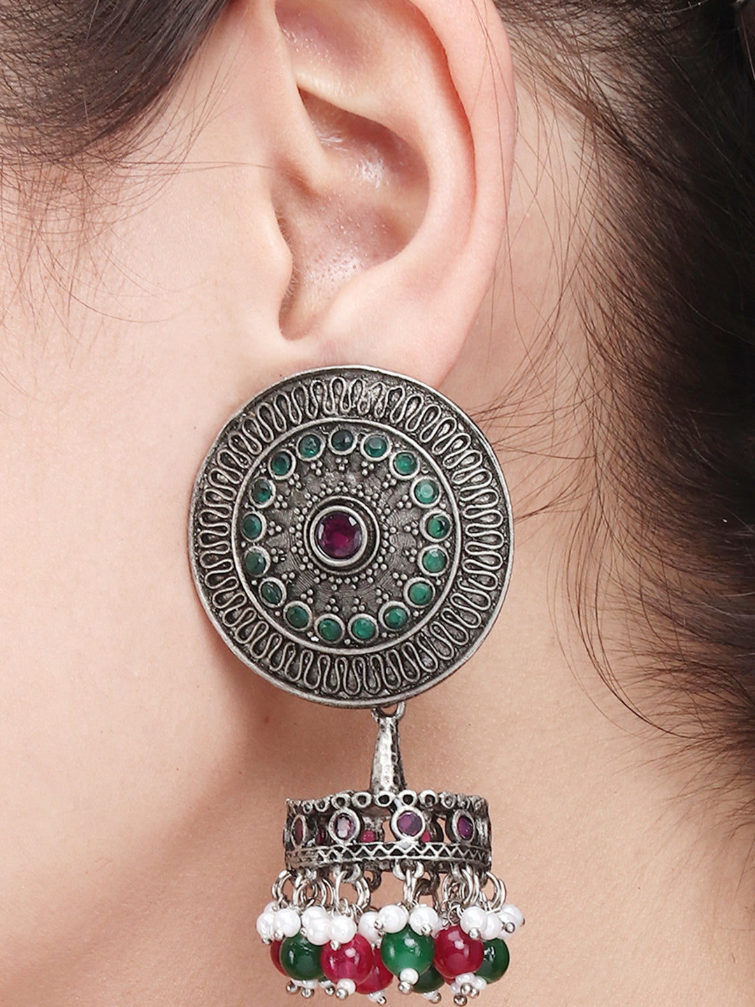 Silver Oxidised finish drop Jhumka