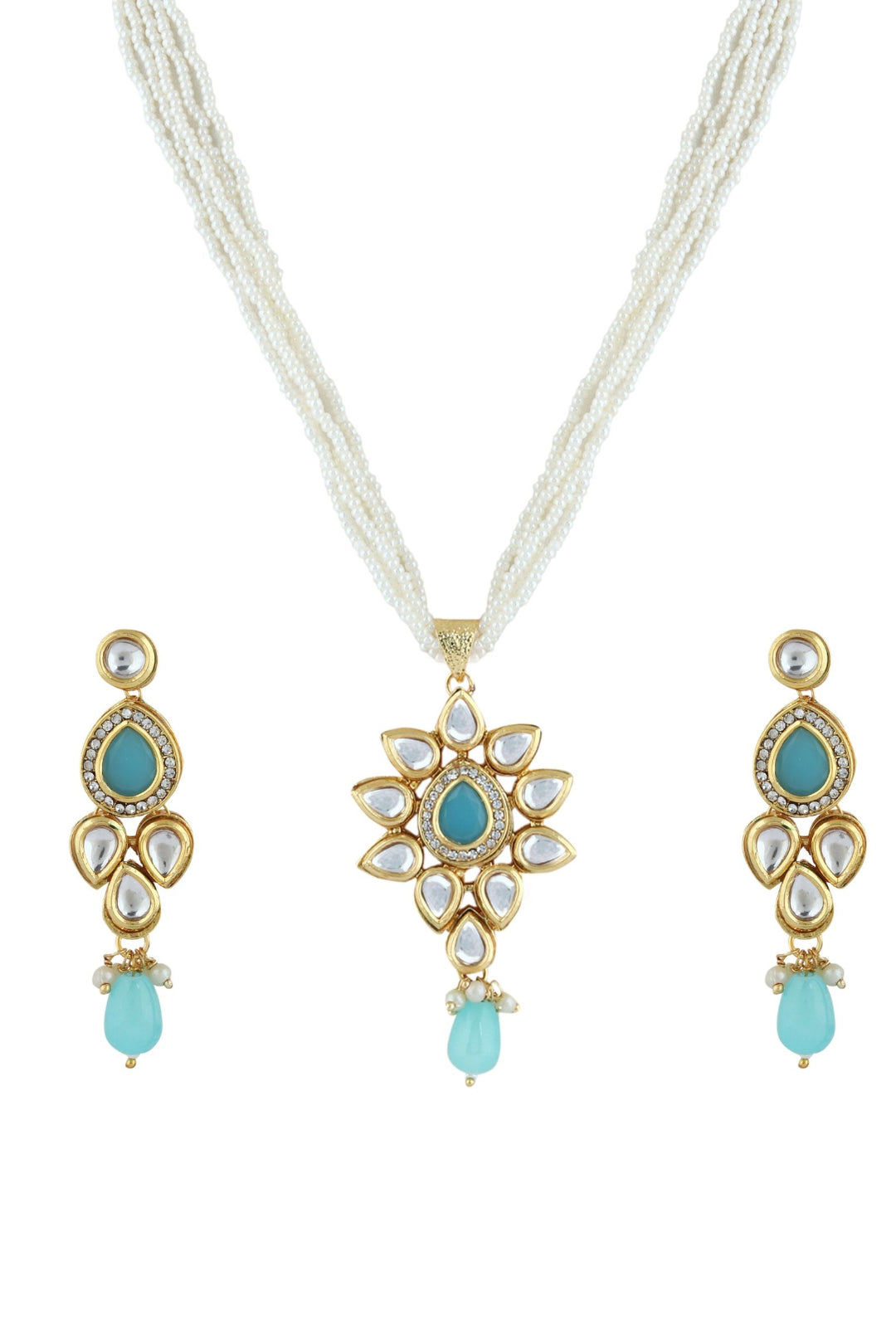 Kundan Pendant with Beads string necklace & Earring set