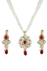 Kundan Pendant with Beads string necklace & Earring set