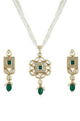 Kundan Pendant with Beads string necklace & Earring set