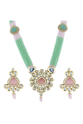 Kundan Pendant with Beads string necklace & Earring set