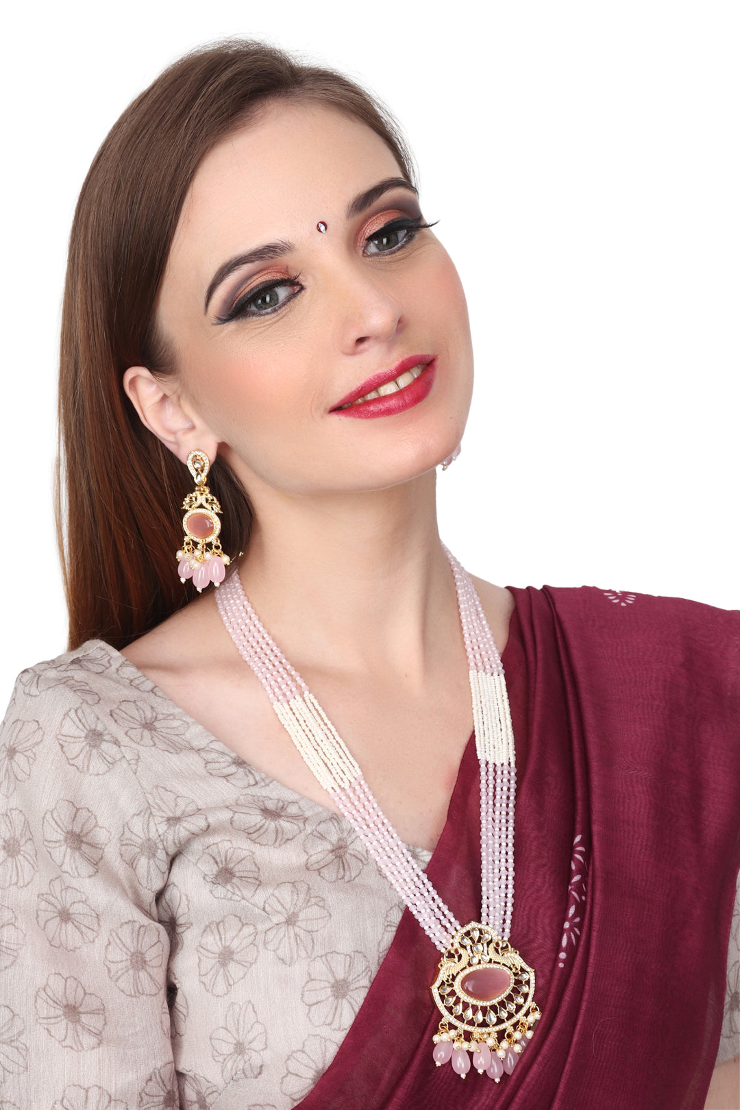Kundan Pendant with Beads string necklace & Earring set