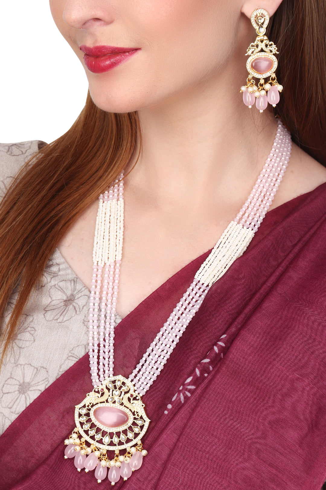 Kundan Pendant with Beads string necklace & Earring set