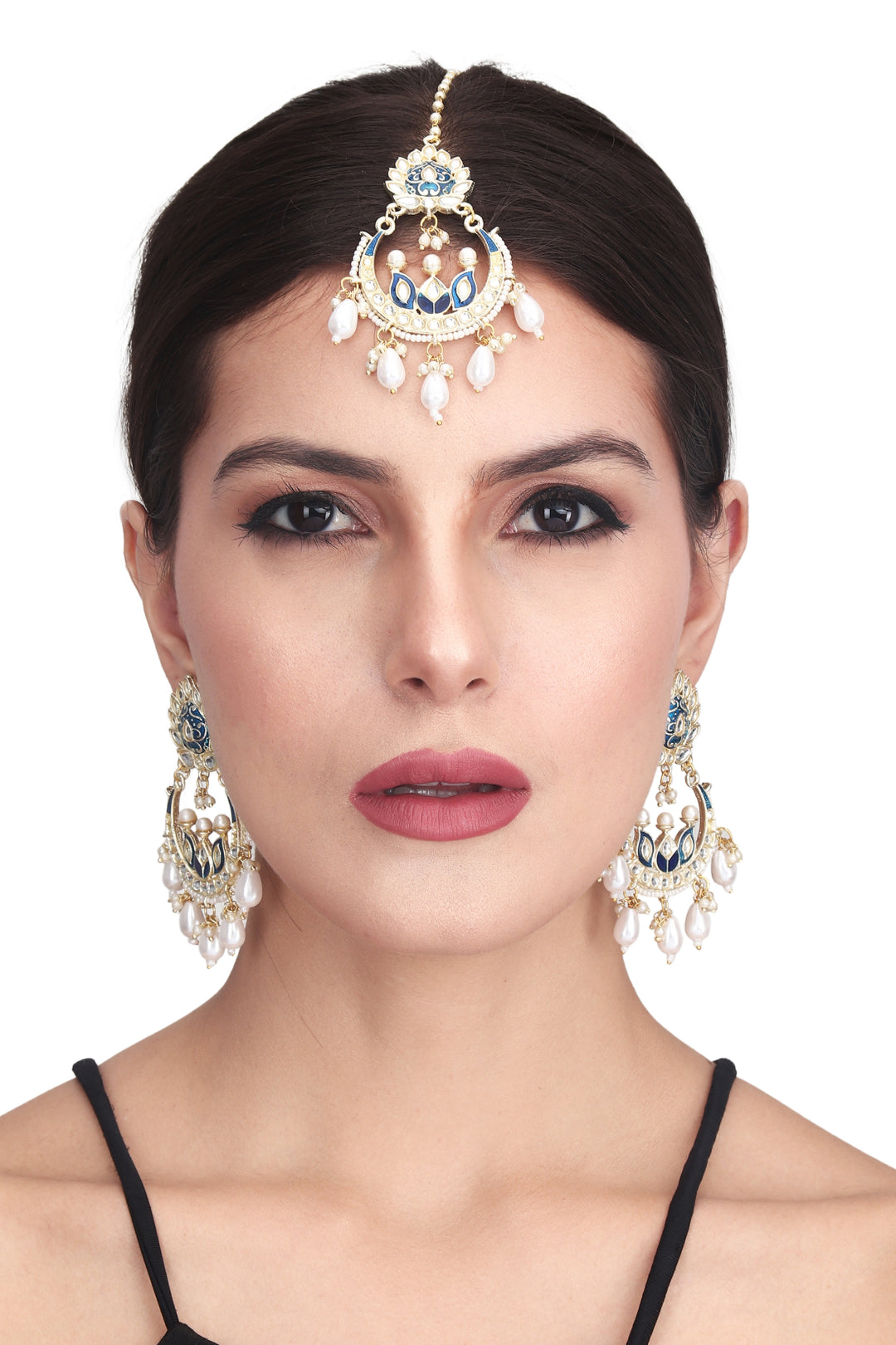Meenakari Earring & Maangtikka Set with Kundan