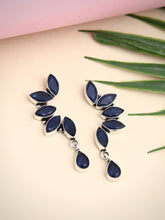 Silver Oxidised finish Blue Monalisa stone drop earring