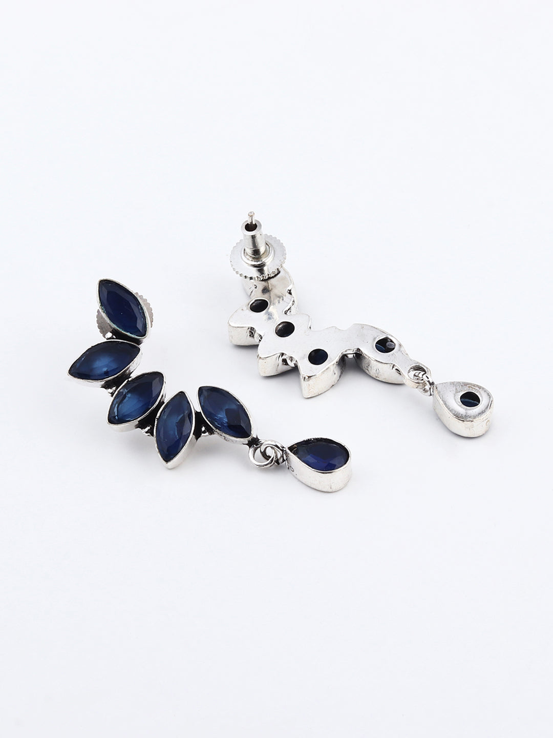 Silver Oxidised finish Blue Monalisa stone drop earring