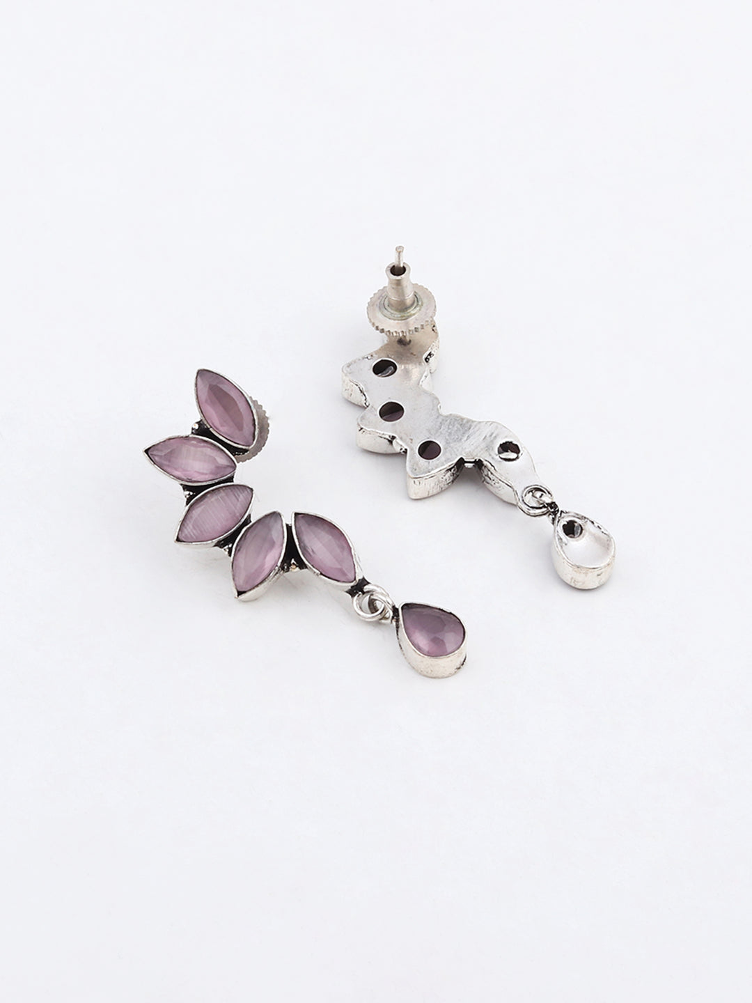 Silver Oxidised finish Light Pink Monalisa stone drop earring