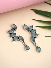 Silver Oxidised finish Sage Green Monalisa stone drop earring