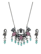 Silver Oxidised finish Elephant long necklace & earring set