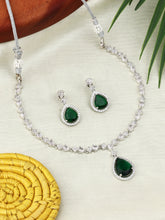 CZ Necklace with Pendant & Drop Earring Set in Green