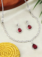 CZ Necklace with Pendant & Drop Earring Set in Red