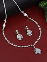 CZ Necklace with Pendant & Drop Earring Set in White