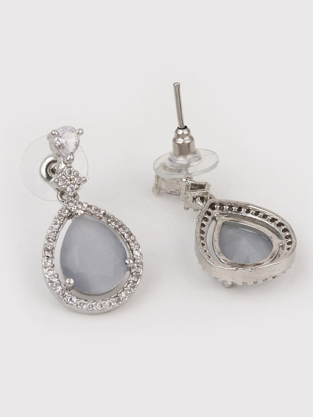 CZ Necklace with Pendant & Drop Earring Set in White