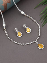 CZ Necklace with Pendant & Drop Earring Set in Yellow