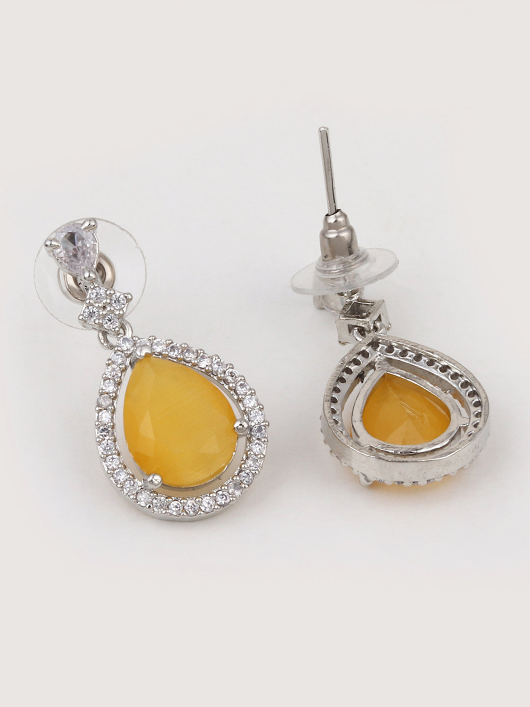 CZ Necklace with Pendant & Drop Earring Set in Yellow