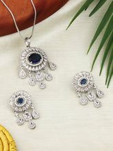CZ Necklace with Pendant & Drop Earring Set Blue