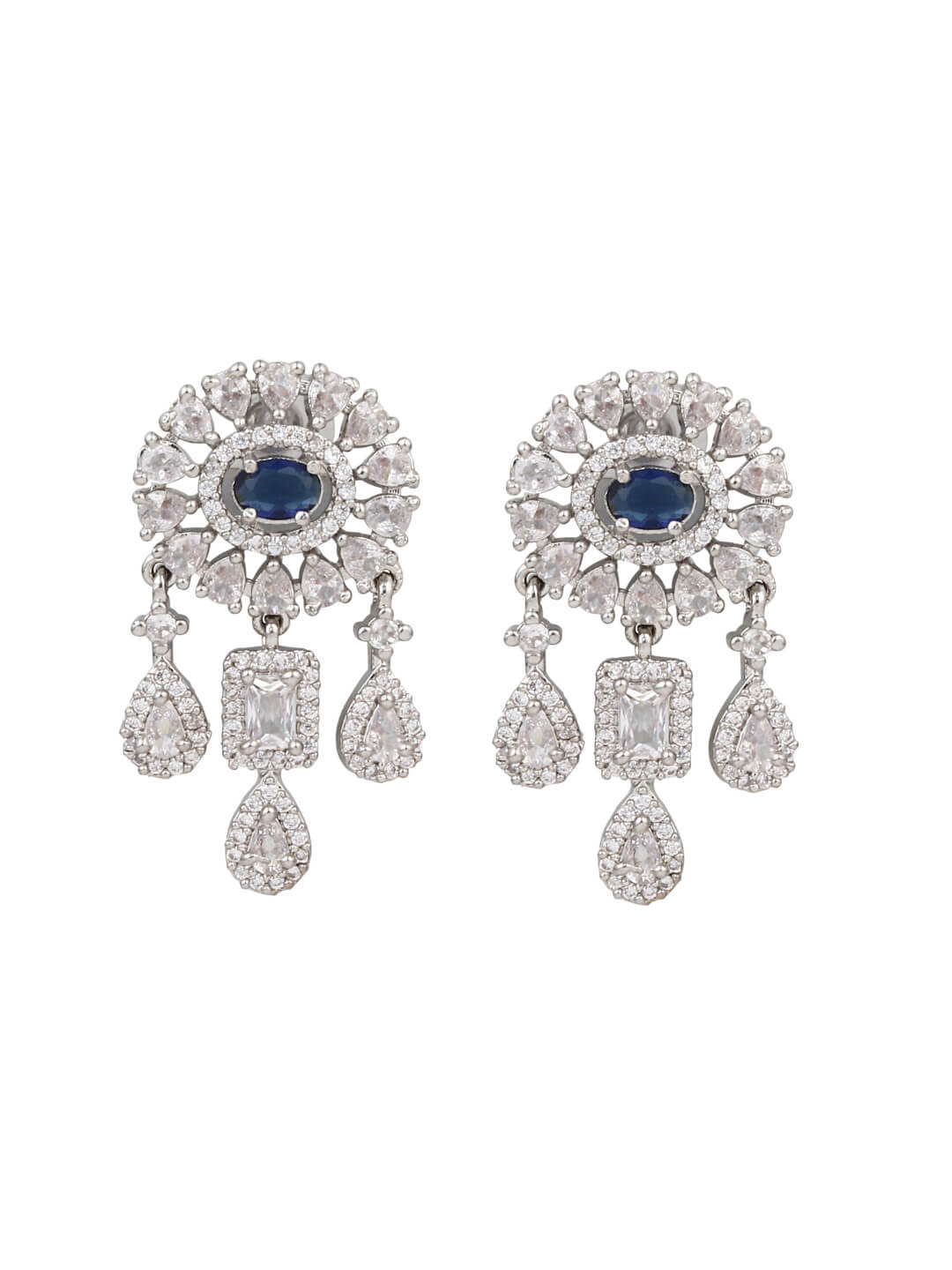 CZ Necklace with Pendant & Drop Earring Set Blue