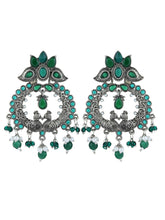 Silver Oxydised Drop earring with green stone