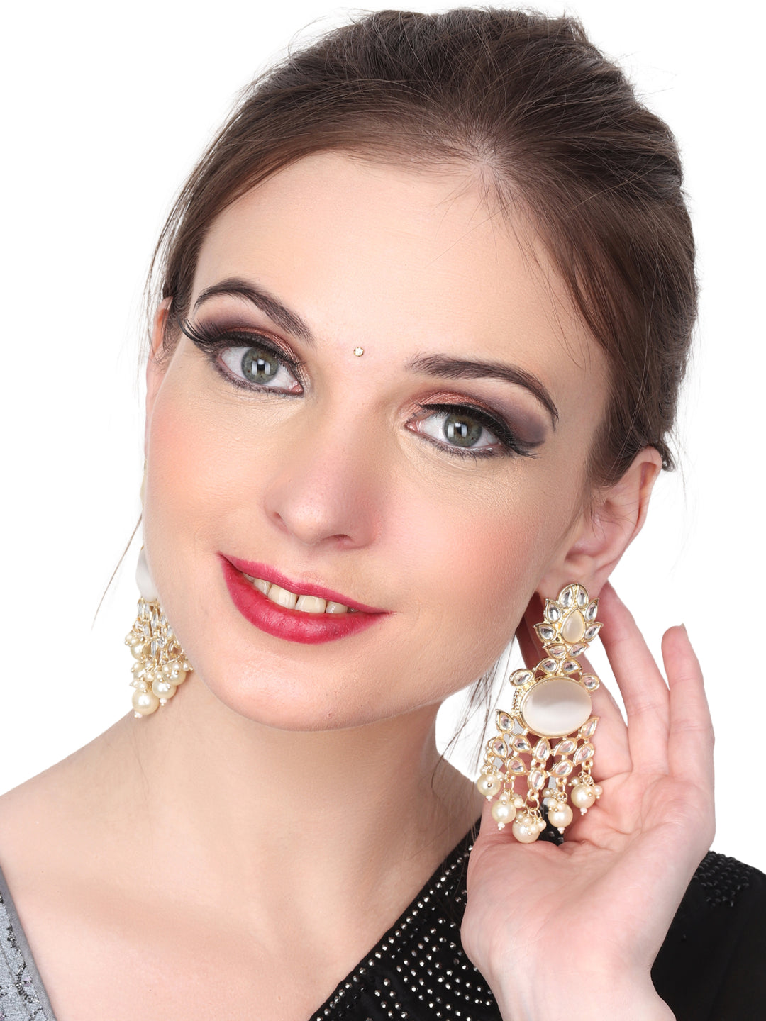 Gold plated kundan drop earring