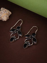 Silver Oxydised finish Drop Earring with glass stone