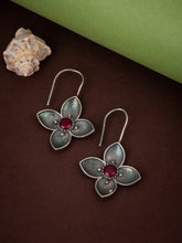 Silver Oxydised finish Flower shaped drop earring
