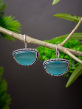 Silver Oxidized Drop Earrings with Blue Monalisa Stone