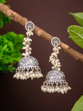 Silver Oxydised finish long Jhumka with beads string