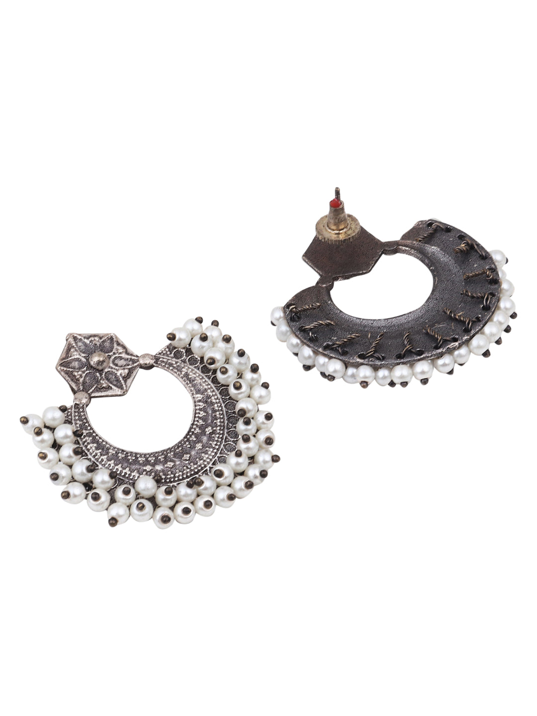 Silver Oxydised finish Chandbali with beaded Edge