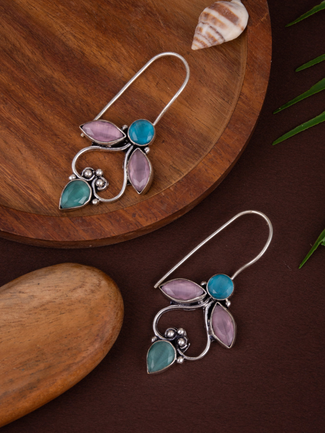 Silver Oxydised finish Drop Earring with Multi AD Stone