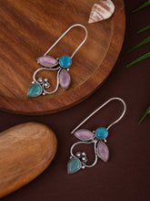 Silver Oxydised finish Drop Earring with Multi AD Stone