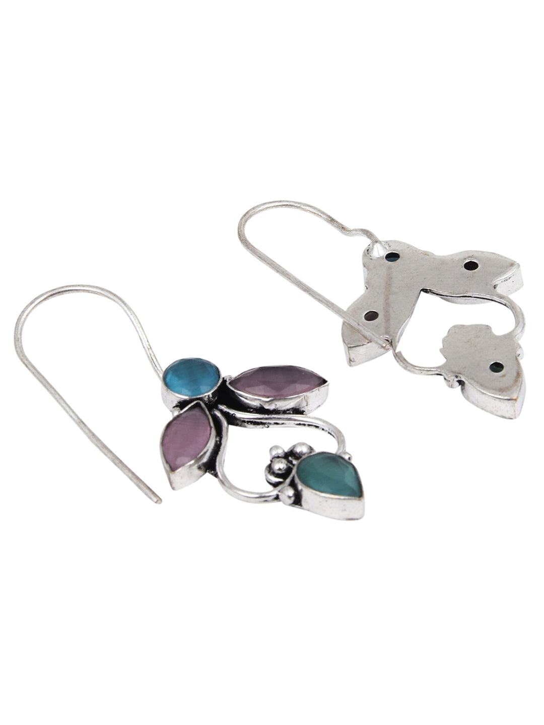 Silver Oxydised finish Drop Earring with Multi AD Stone