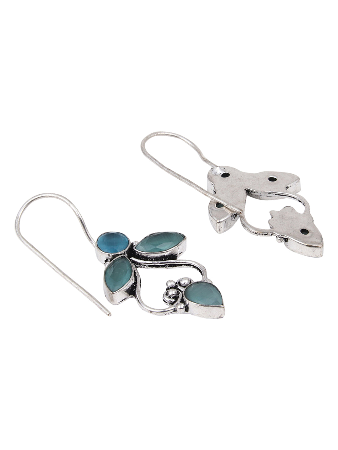 Silver Oxidised finish Drop Earring with Mint AD stone